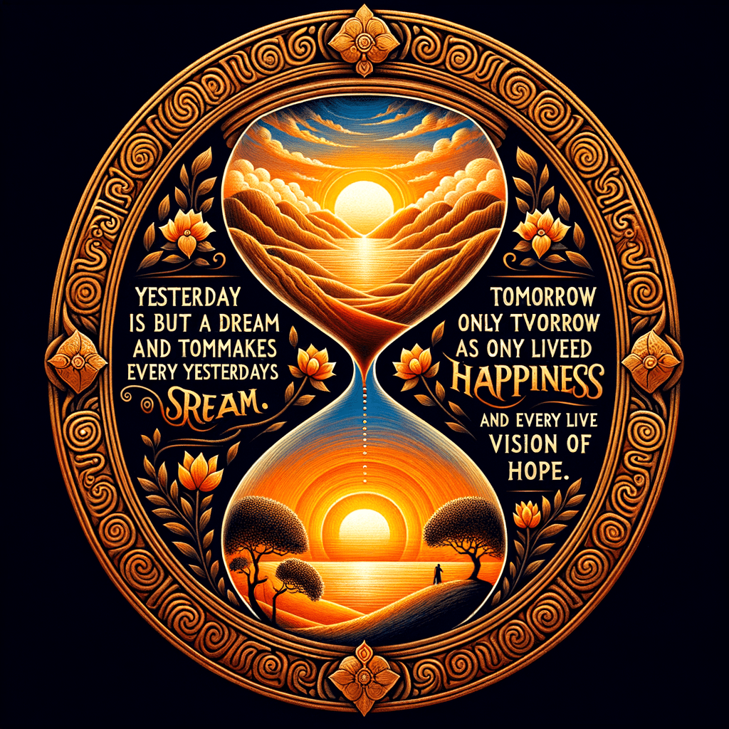 昨天只是一个梦,明天仅是一个幻想 - 卡利达萨 昨天只是一个梦,明天仅是一个幻想。但今天过得好,使每一个昨天都成为幸福的梦,每一个明天都成为希望的愿景。 — 卡利达萨,印度。