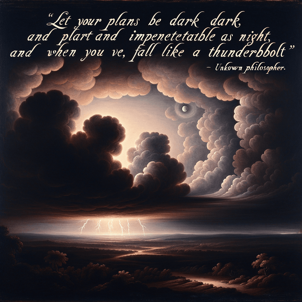 Let your plans be dark and impenetrable as night, and when you move, fall like a thunderbolt. — Sun Tzu