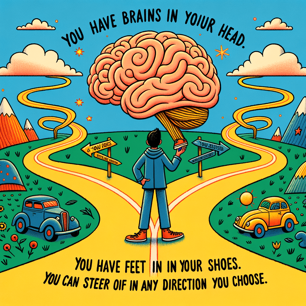 你头脑中有智慧,你鞋里有脚,任何你选择的方向都可以由你自己掌舵。 — 苏斯博士