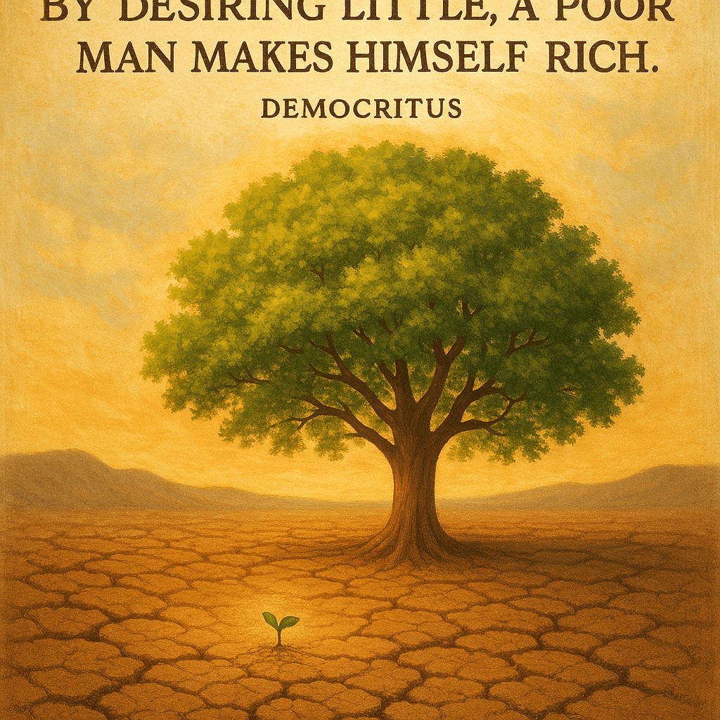 Deseando poco, un hombre pobre se hace rico. — Demócrito