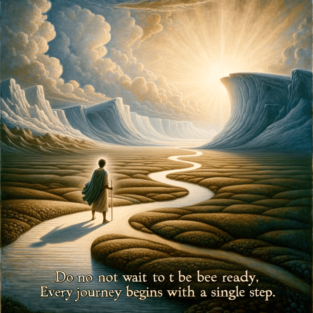 No esperes a estar listo; da el primer paso. Cada viaje comienza con un solo paso. — Desconocido