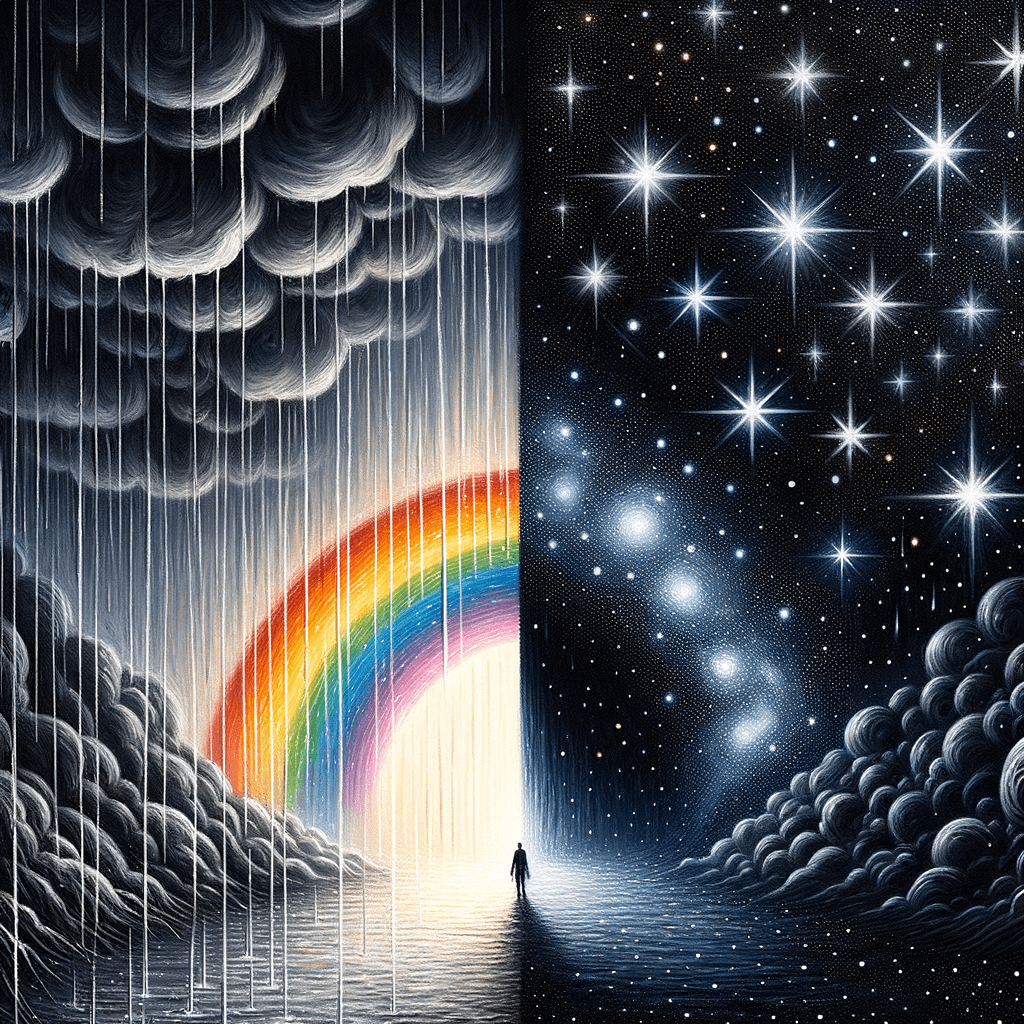 Cuando llueve, busca arcoíris. Cuando está oscuro, busca estrellas.