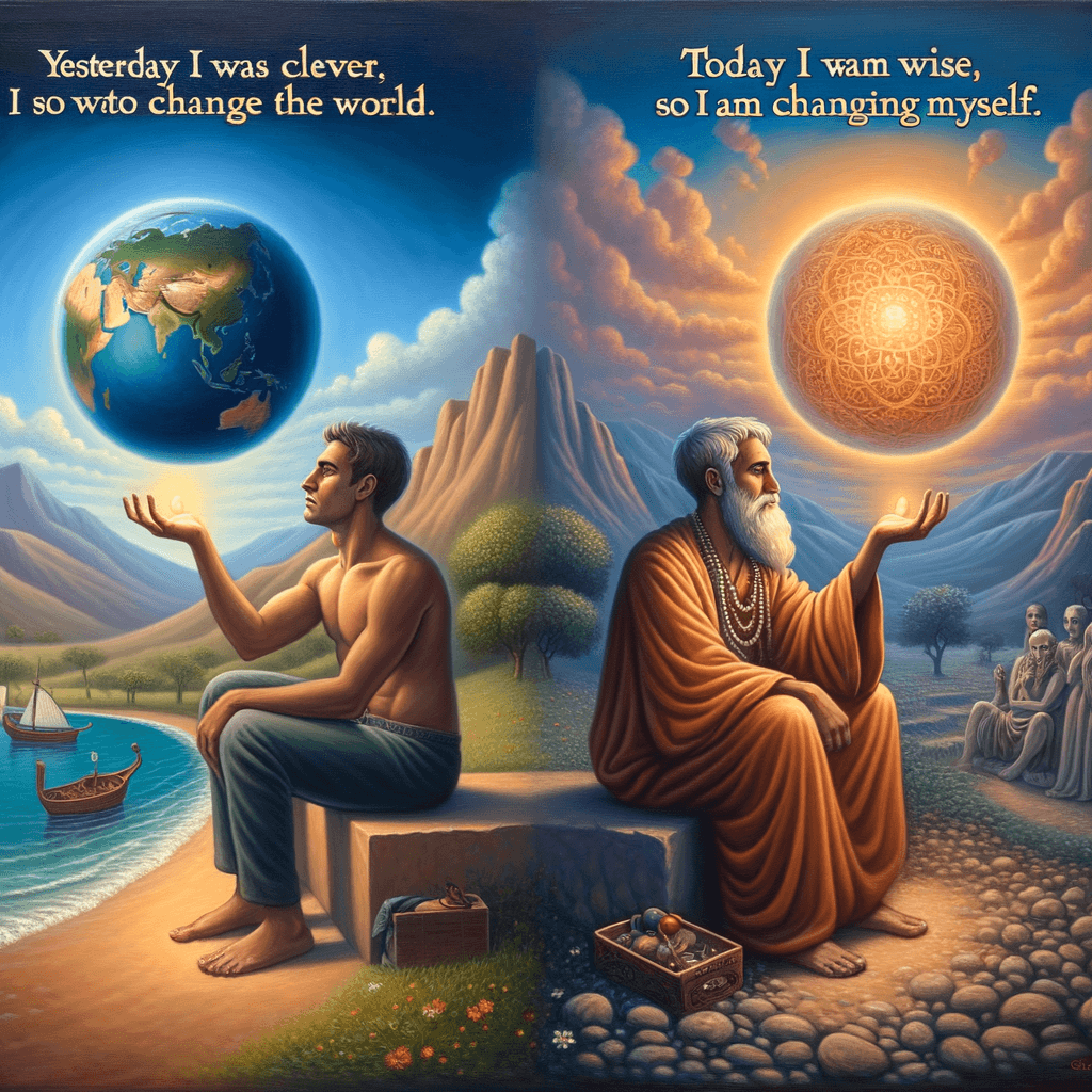 Ayer era inteligente, así que quería cambiar el mundo. Hoy soy sabio, así que estoy cambiándome a mí mismo. — Rumi