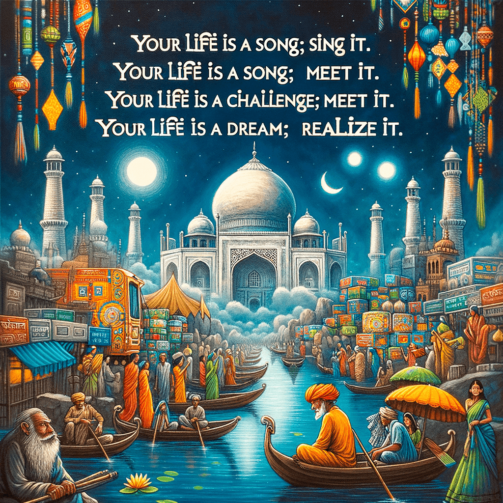 Tu vida es una canción; cántala. Tu vida es un desafío; enfréntalo. Tu vida es un sueño; hazlo realidad. — Sai Baba, India.