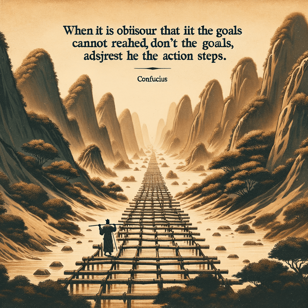 Cuando es obvio que los objetivos no pueden alcanzarse, no ajustes los objetivos, ajusta los pasos de acción. — Confucio