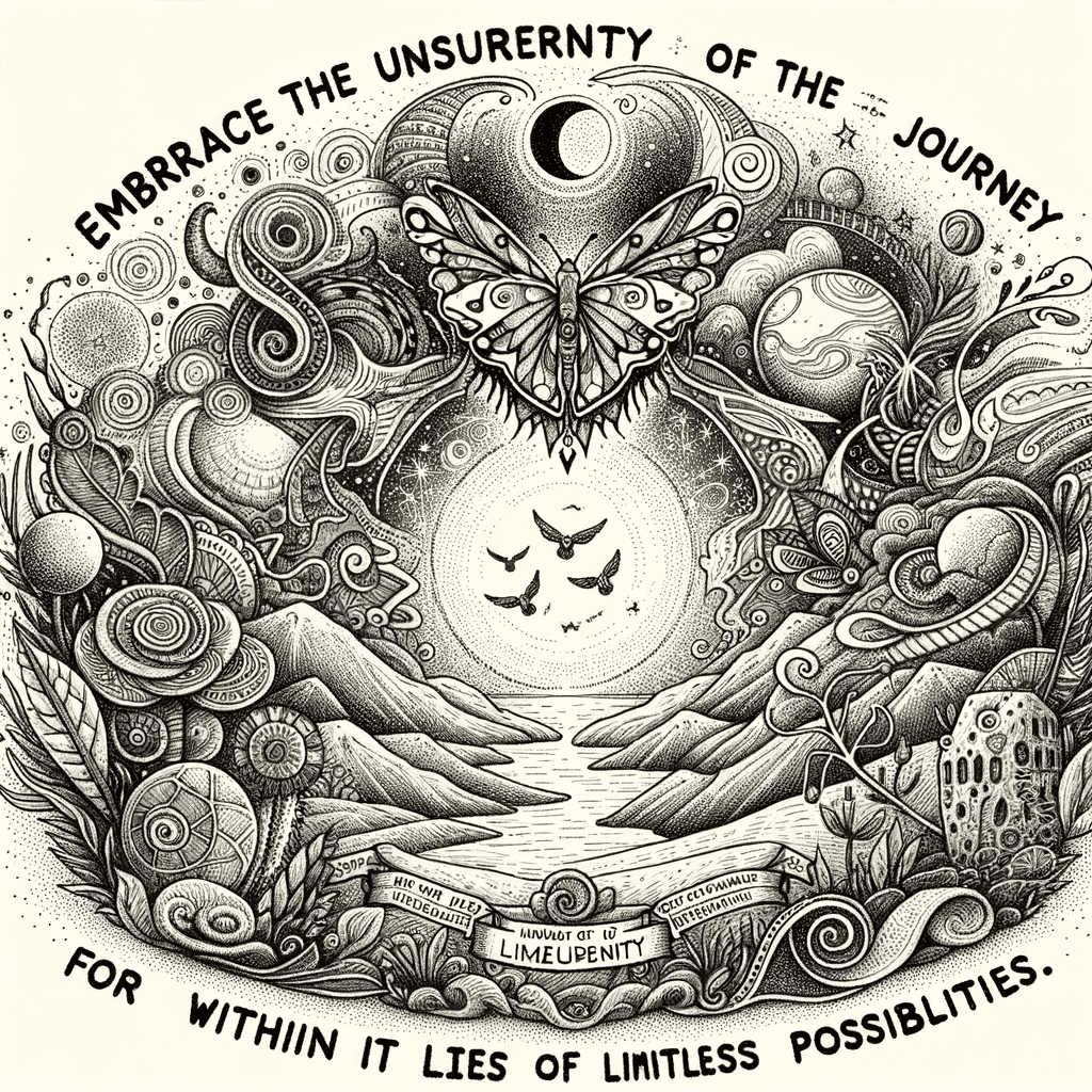 Abrace la incertidumbre del viaje, porque dentro de ella reside la magia de posibilidades ilimitadas. - Alex Grey