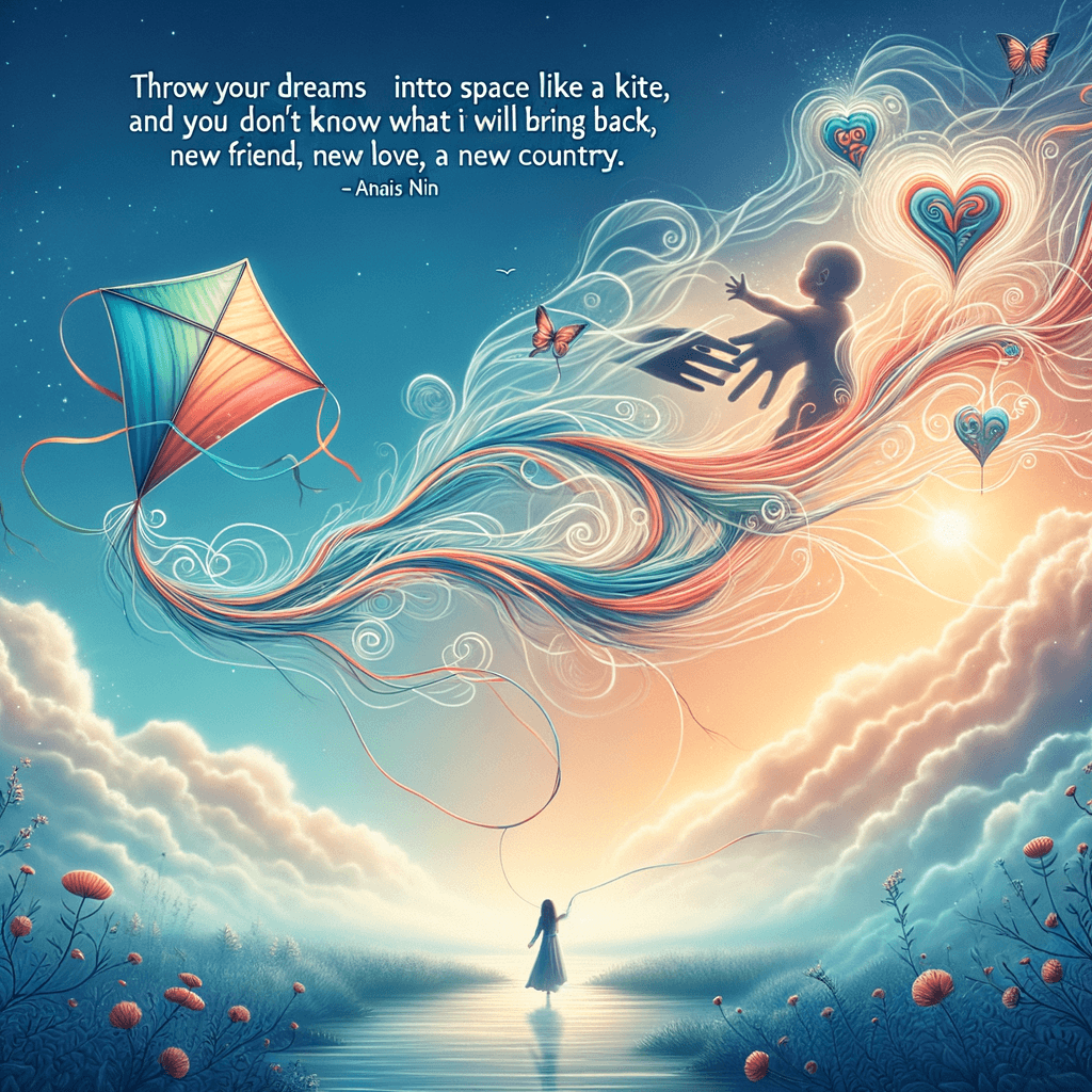 Throw your dreams into space like a kite, and you do not know what it will bring back, a new life, a new friend, a new love, a new country. — Anaïs Nin
