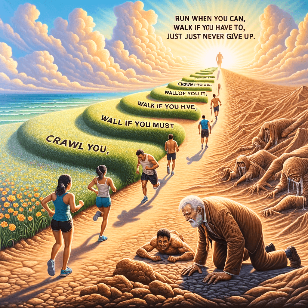 Corre cuando puedas, camina si tienes que hacerlo, arrástrate si es necesario; pero nunca te rindas.