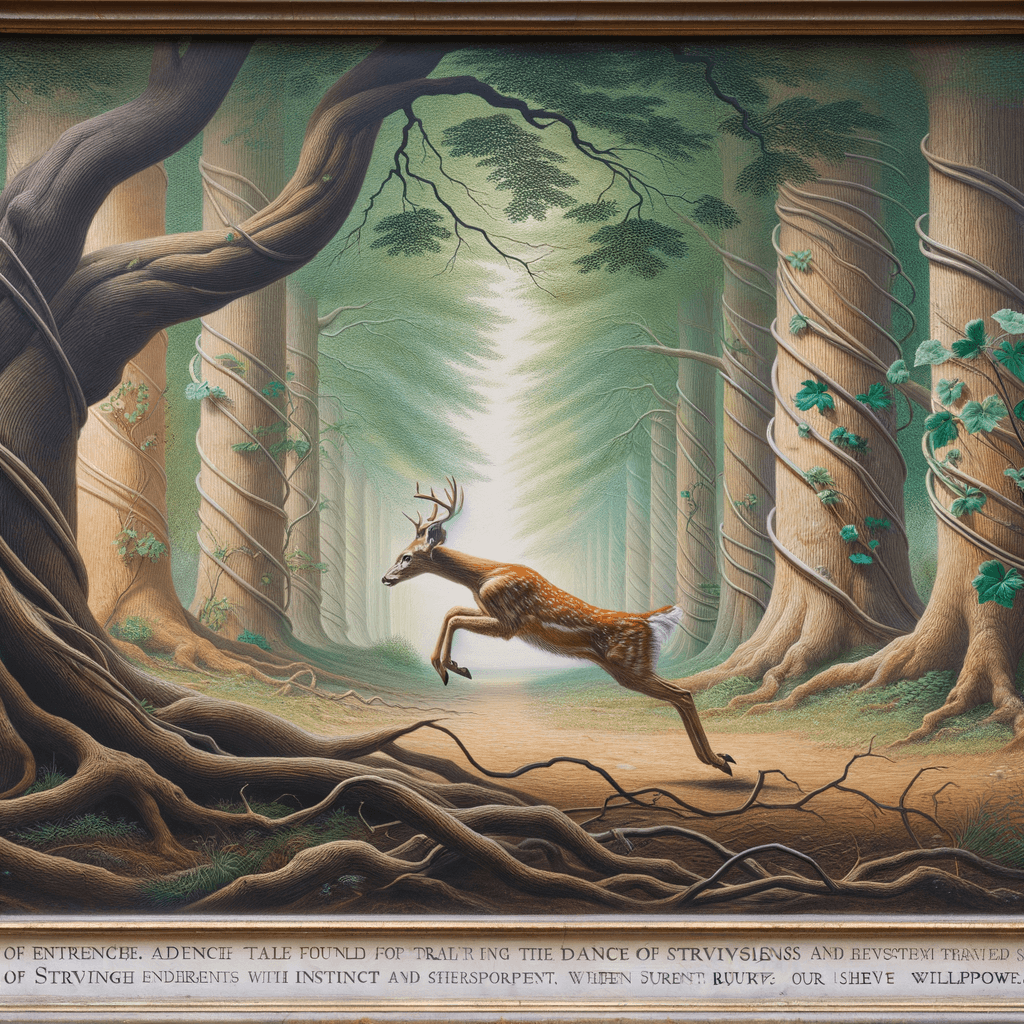 在森林的深处,古老树木的树冠下,一只年幼的鹿学会了跳跃。每一次优雅的腾跃都是一种生存的舞蹈,是本能和意志的见证。森林低语着有关耐力的故事,在静止的片刻和能量爆发中找到力量。生命,在其最纯粹的形式中,是耐心与行动的平衡,是知道何时停顿、何时腾飞。
