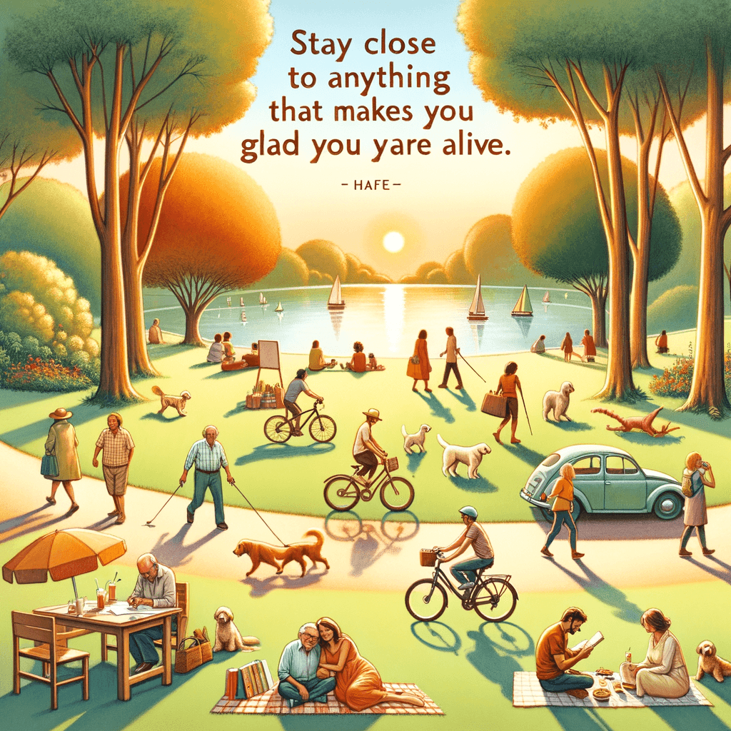 Stay Close to Anything That Makes You Glad You Are Alive - Hafez Stay close to anything that makes you glad you are alive. — Hafez