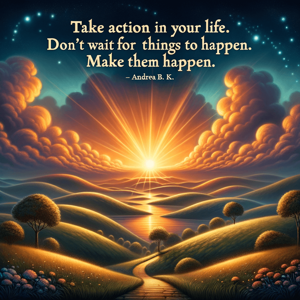 Toma Acción en tu Vida - Andrea B. K. Toma acción en tu vida. No esperes a que las cosas sucedan. Haz que sucedan. — Andrea B. K.