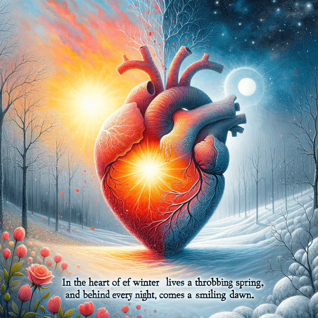 En el corazón de todos los inviernos vive una primavera palpitante, y detrás de cada noche, viene una aurora sonriente. - Khalil Gibran