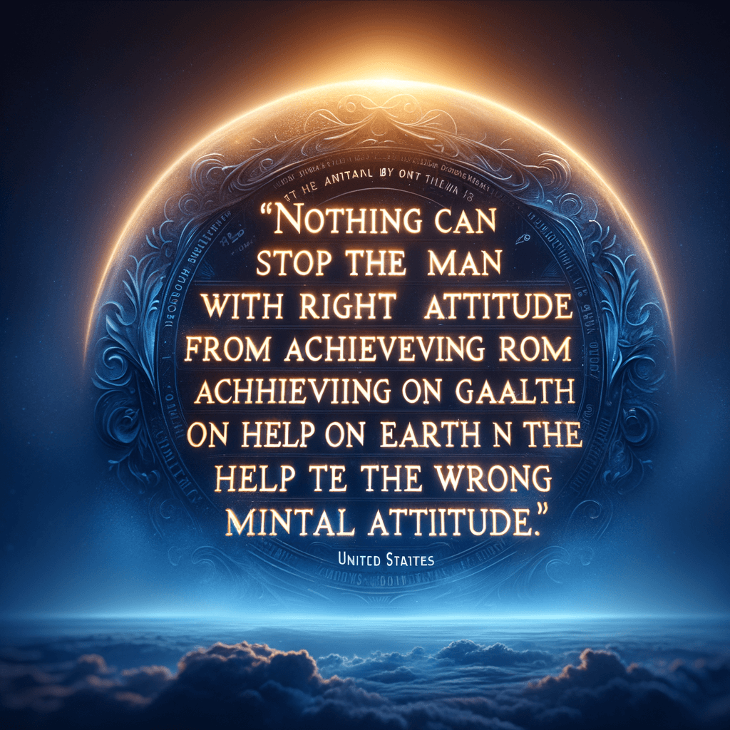 Nada puede detener al hombre con la actitud mental correcta de alcanzar su meta; nada en la tierra puede ayudar al hombre con la actitud mental incorrecta. — Thomas Jefferson, Estados Unidos.