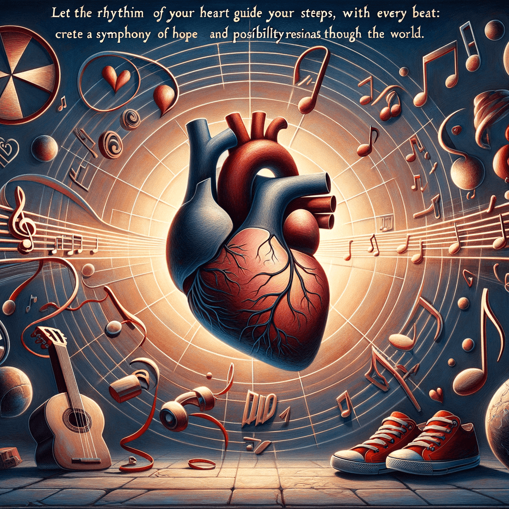 让你心跳的节奏引导你的步伐;每一次跳动,都创造出希望与可能性的交响乐,在世界中回荡。 — 佚名,全球。