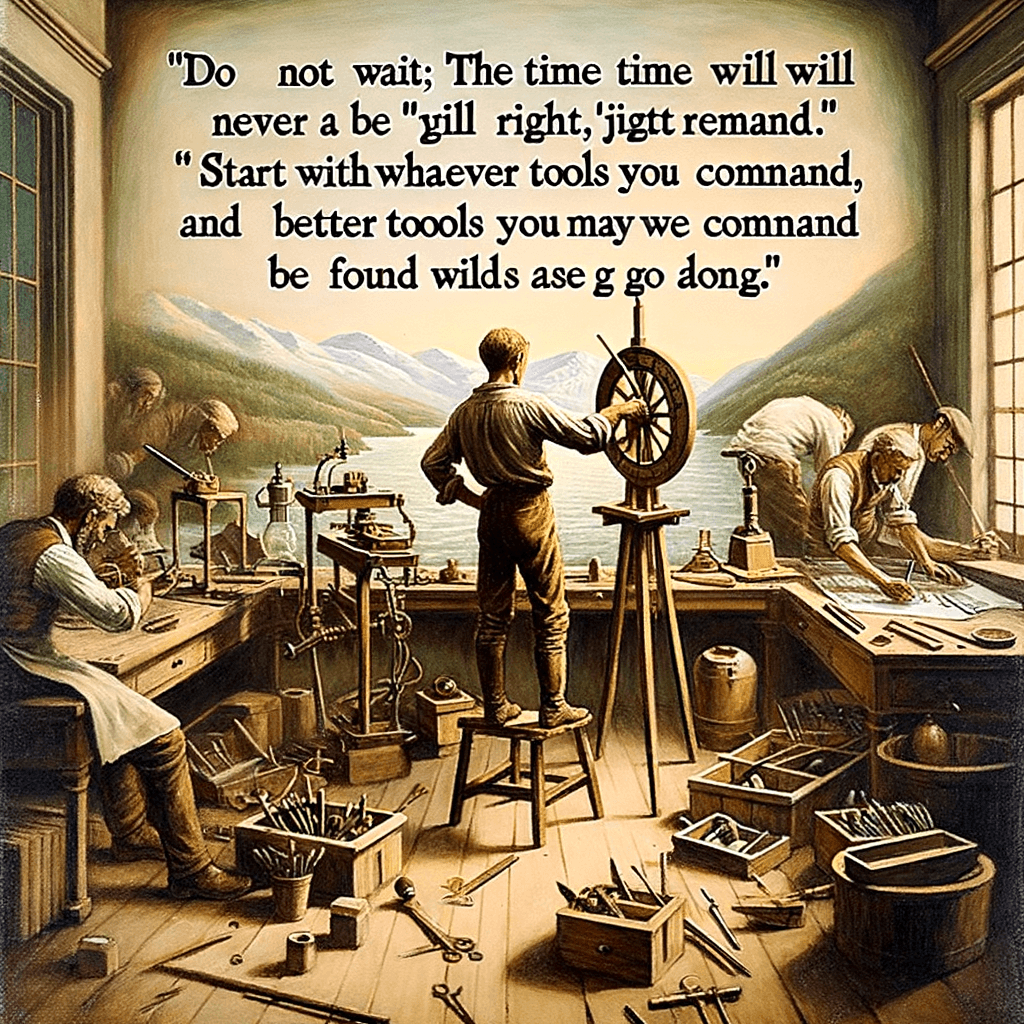 No esperes; el tiempo nunca será 'perfecto'. Comienza donde estés, y trabaja con las herramientas que tengas a tu disposición, y se encontrarán mejores herramientas a medida que avances. – George Herbert