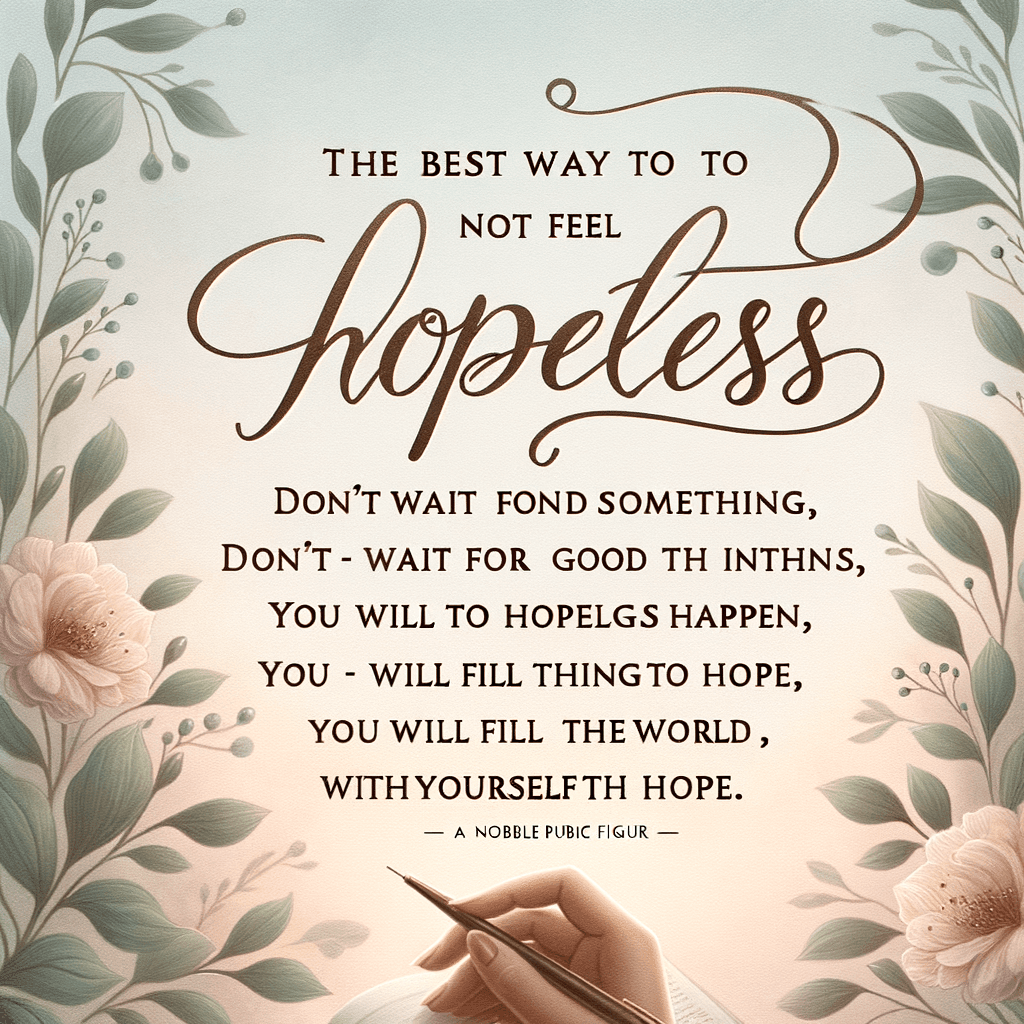 La mejor manera de no sentirse desesperado es levantarse y hacer algo. No esperes que las cosas buenas te sucedan. Si sales y haces que sucedan cosas buenas, llenarás el mundo de esperanza, te llenarás a ti mismo de esperanza. — Barack Obama