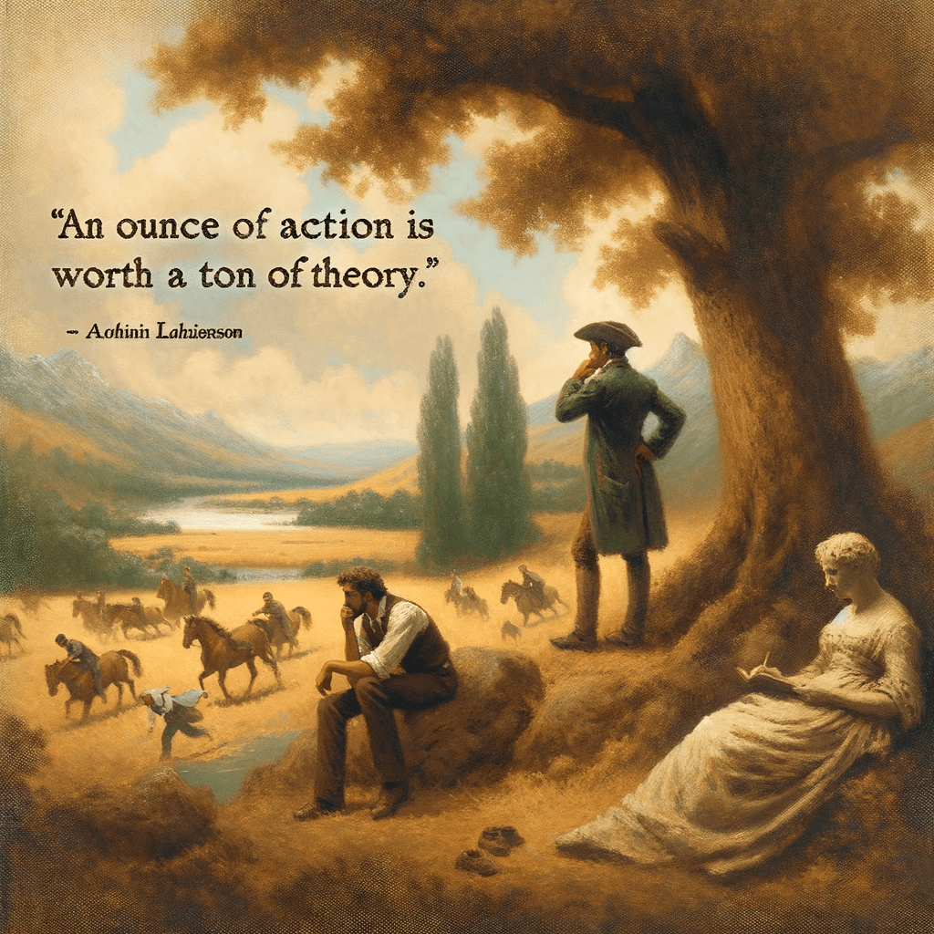 Una onza de acción vale una tonelada de teoría. — Ralph Waldo Emerson, Estados Unidos.