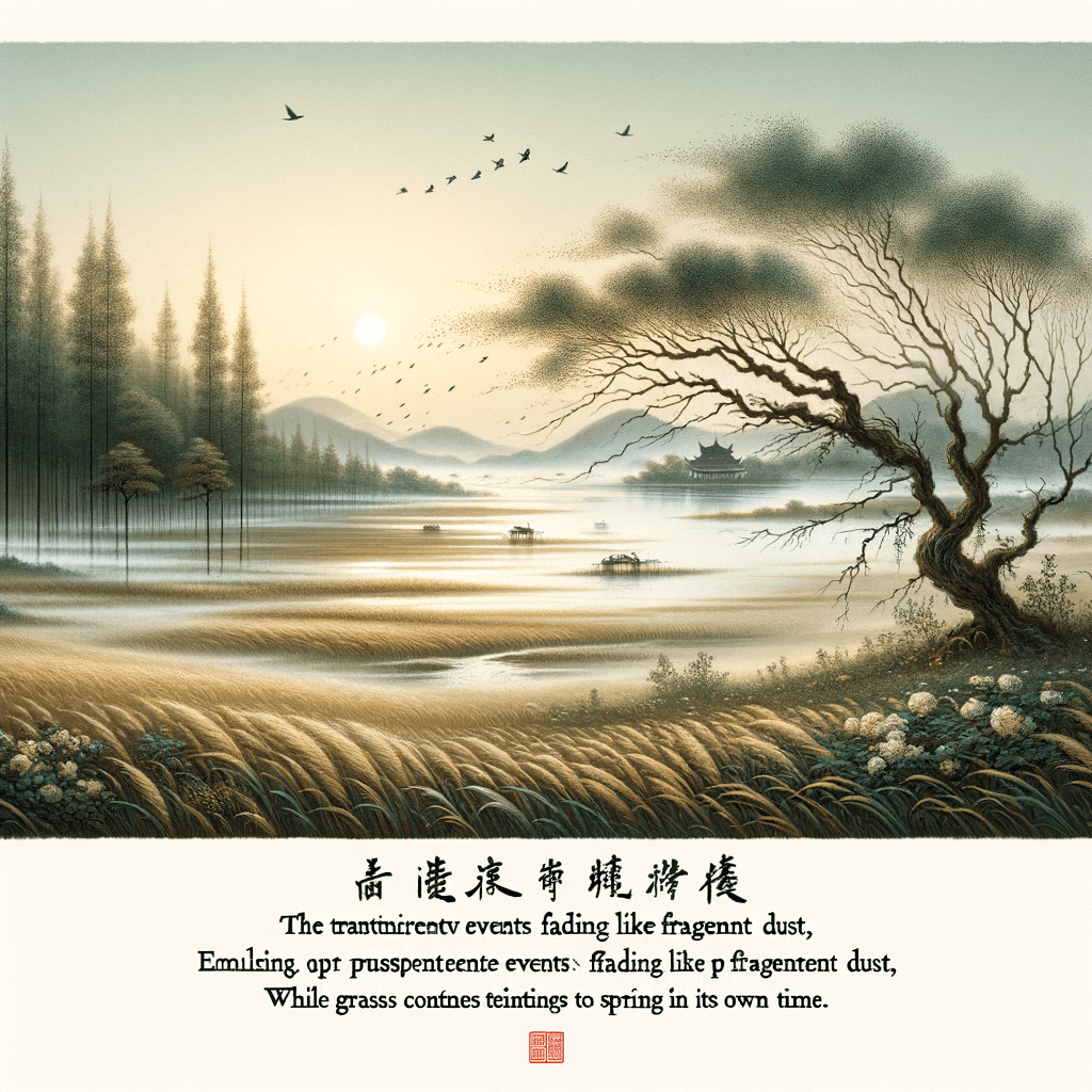 Prosperous times disperse like fragrant dust, while the flowing water is indifferent and the grass naturally returns in spring. - Du Mu