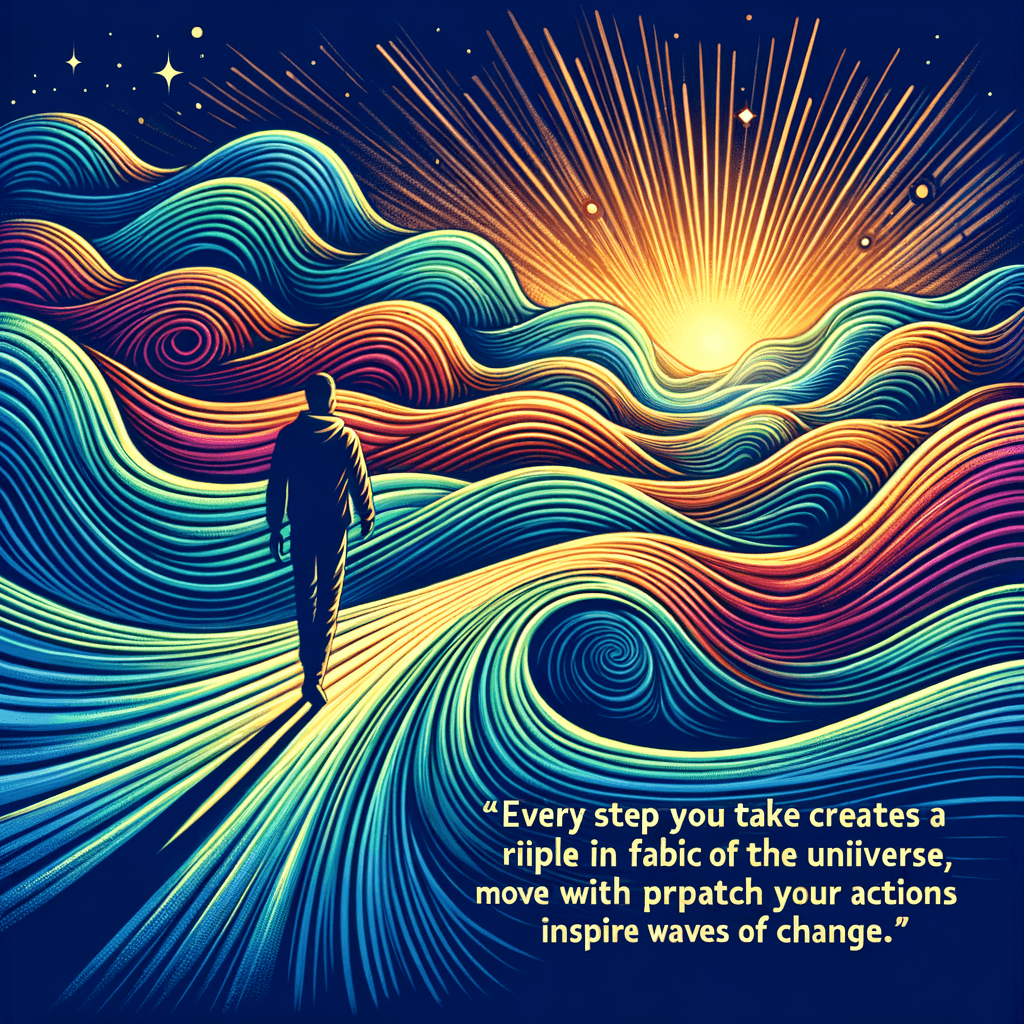 Cada paso que das crea una onda en el tejido del universo; muévete con propósito y observa cómo tus acciones inspiran olas de cambio. — Desconocido, Global.