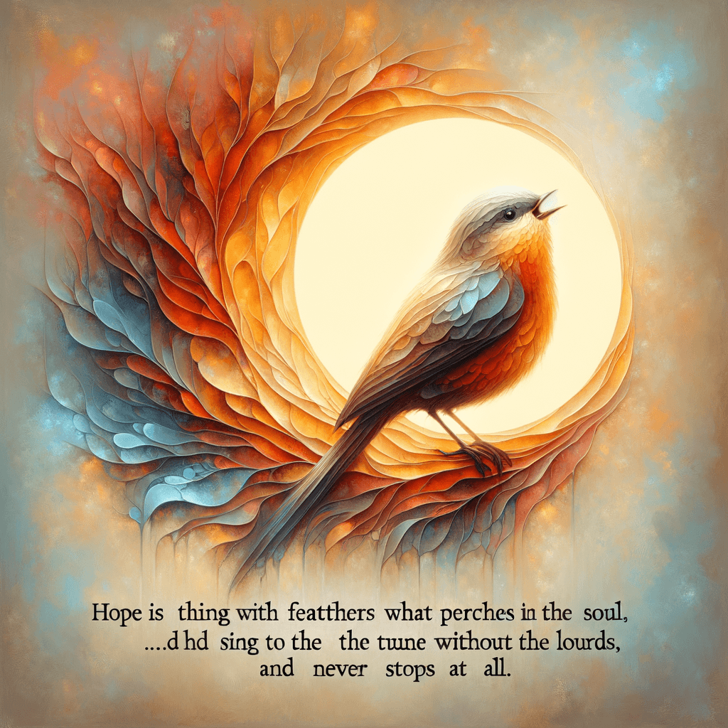 La esperanza es la cosa con plumas que se posa en el alma, y canta la melodía sin las palabras, y nunca se detiene del todo. - Emily Dickinson