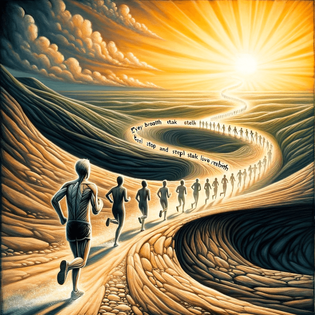 在奔跑的途中,有时你会感到疲惫不堪,但每一次呼吸,都是一次重生,每一步脚印,都是一次进步。