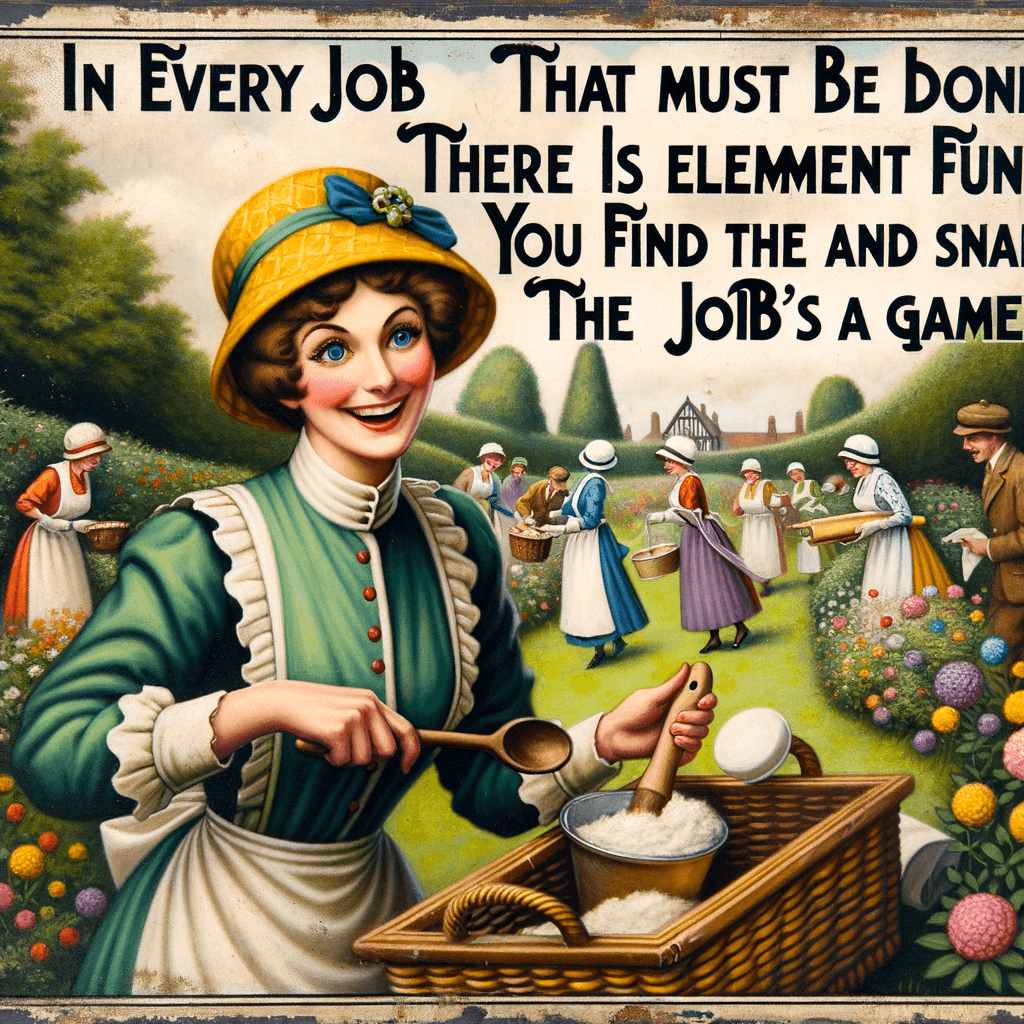 In every job that must be done, there is an element of fun. You find the fun, and snap! The job's a game! — P.L. Travers, United Kingdom.
