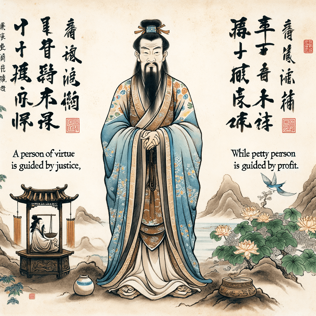 Los hombres de bien entienden la justicia, mientras que los hombres vulgares entienden la ganancia. — Confucio