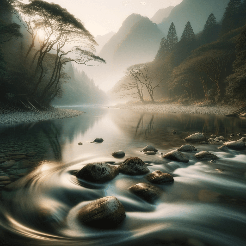 En el silencioso río, el tiempo fluye silenciosamente como el agua.