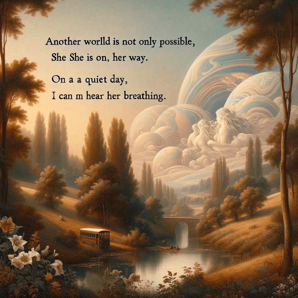 Another world is not only possible, she is on her way. On a quiet day, I can hear her breathing. — Arundhati Roy