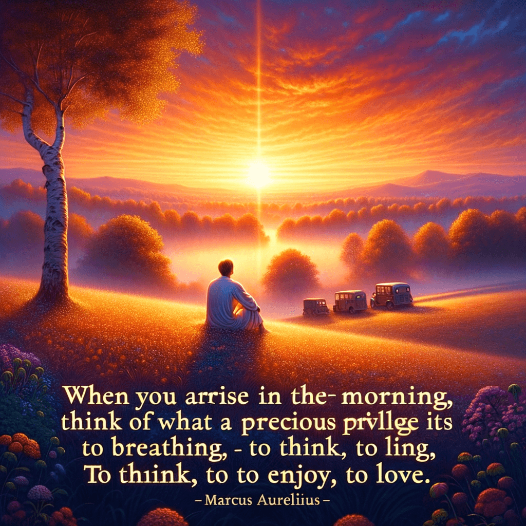 Cuando te levantes por la mañana, piensa en el precioso privilegio que es estar vivo: respirar, pensar, disfrutar, amar. — Marco Aurelio