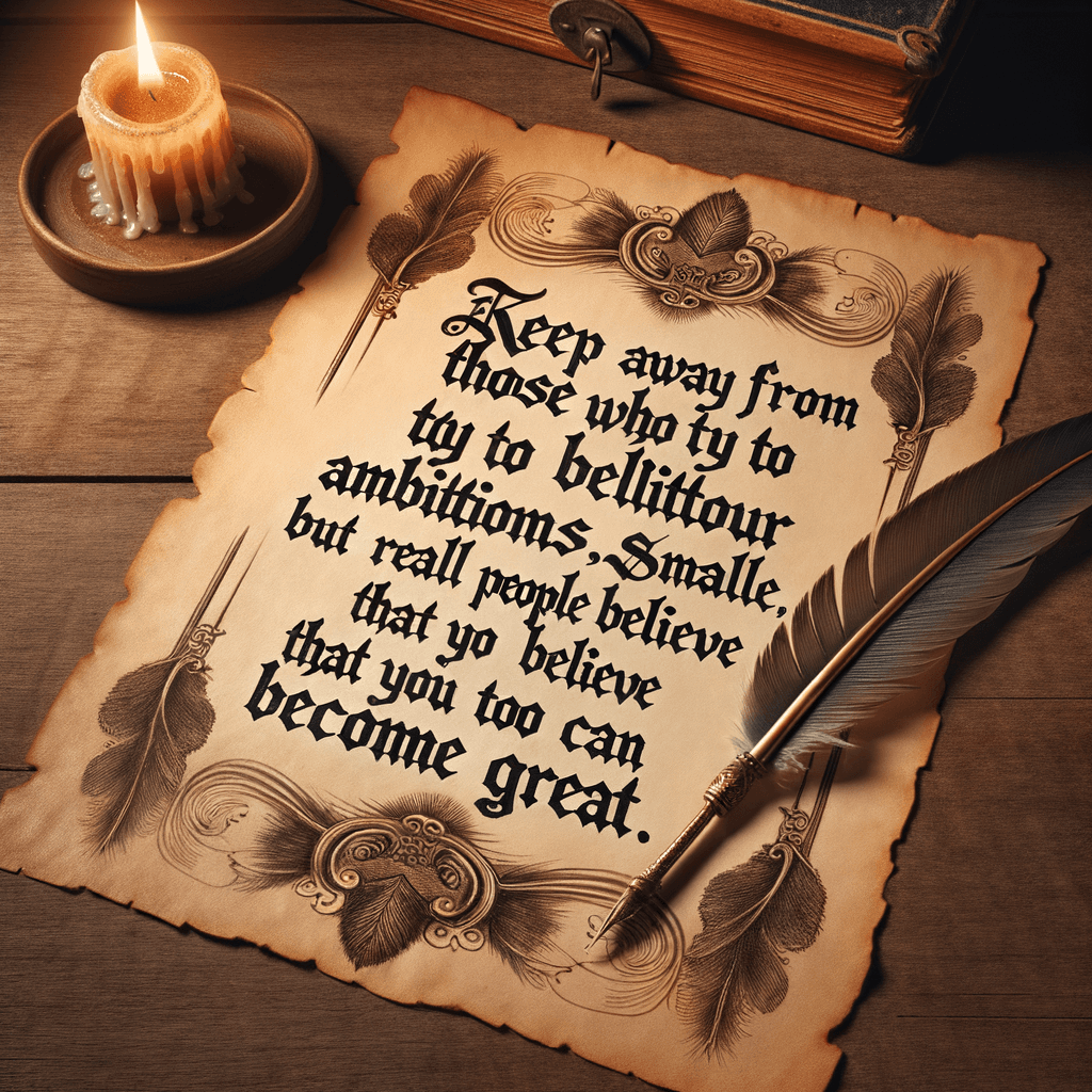 Aléjate de aquellos que tratan de menospreciar tus ambiciones. Las personas pequeñas siempre hacen eso, pero los realmente grandes te hacen creer que tú también puedes llegar a ser grande. — Mark Twain