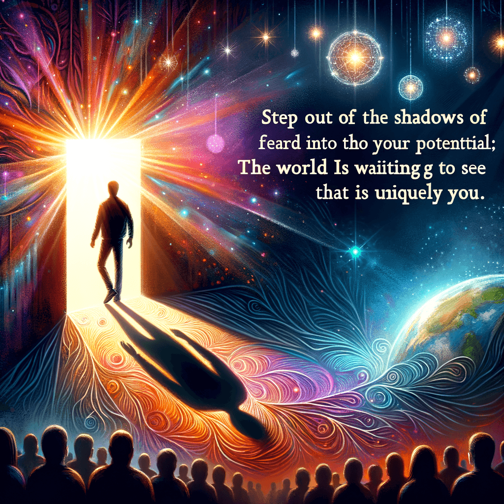 Sal de las sombras del miedo y entra en la luz de tu potencial; el mundo está esperando ver la brillantez que es exclusivamente tuya. — Desconocido.