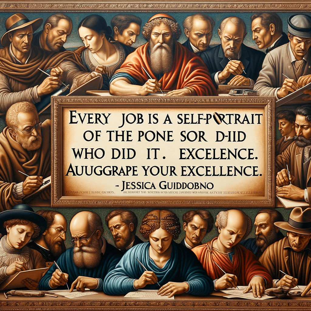 Cada trabajo es un autorretrato de la persona que lo hizo. Firma tu trabajo con excelencia. — Jessica Guidobono