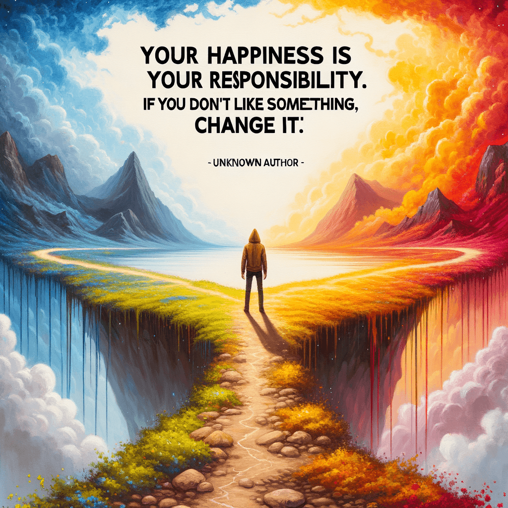 Tu felicidad es tu responsabilidad. Si no te gusta algo, cámbialo. — Autor desconocido.