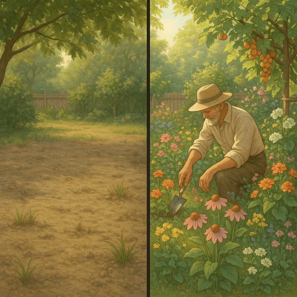 Un jardín requiere trabajo paciente y atención. Las plantas no crecen simplemente para satisfacer ambiciones o cumplir buenas intenciones. — Liberty Hyde Bailey