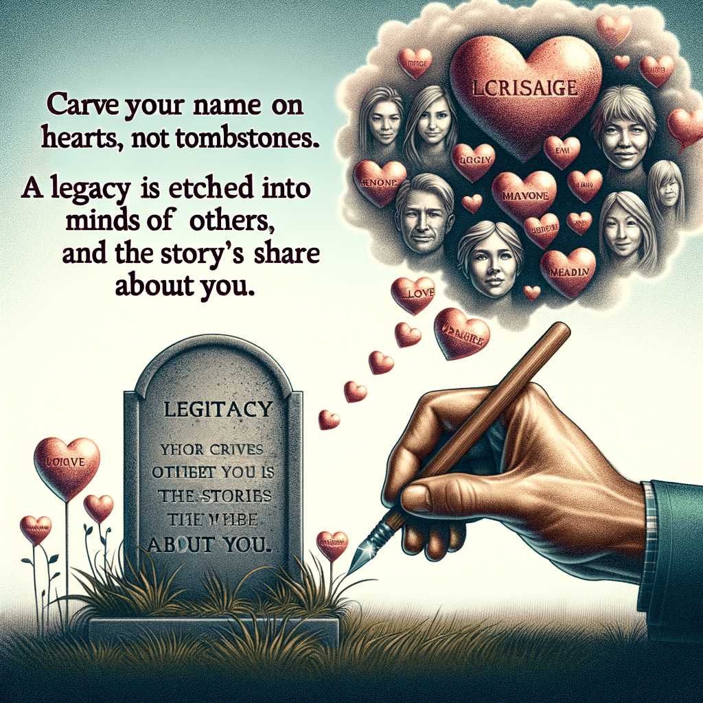 Carve your name on hearts, not tombstones. A legacy is etched into the minds of others and the stories they share about you. — Shannon L. Alder