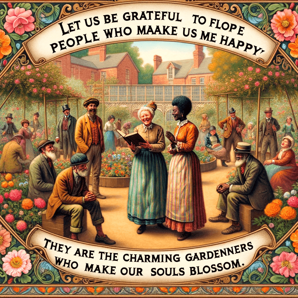 Seamos agradecidos con las personas que nos hacen felices; son los encantadores jardineros que hacen florecer nuestras almas. — Marcel Proust, Francia.