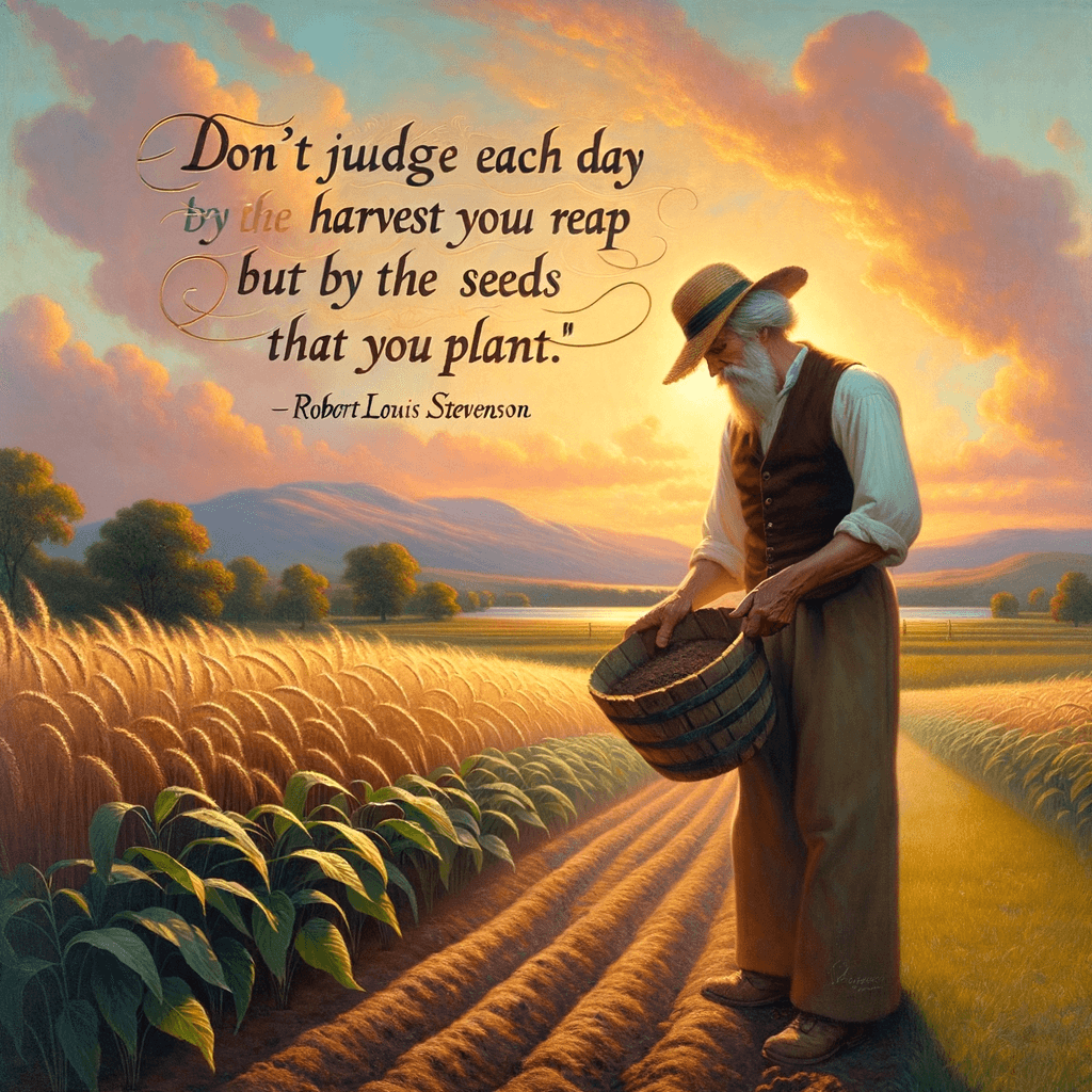 No juzgues cada día por la cosecha que recoges, sino por las semillas que plantas. — Robert Louis Stevenson