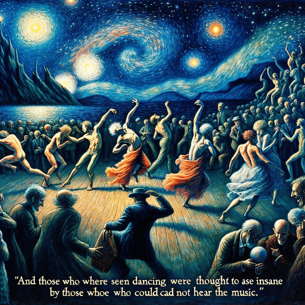 Y aquellos que eran vistos bailando eran considerados locos por aquellos que no podían escuchar la música. - Friedrich Nietzsche