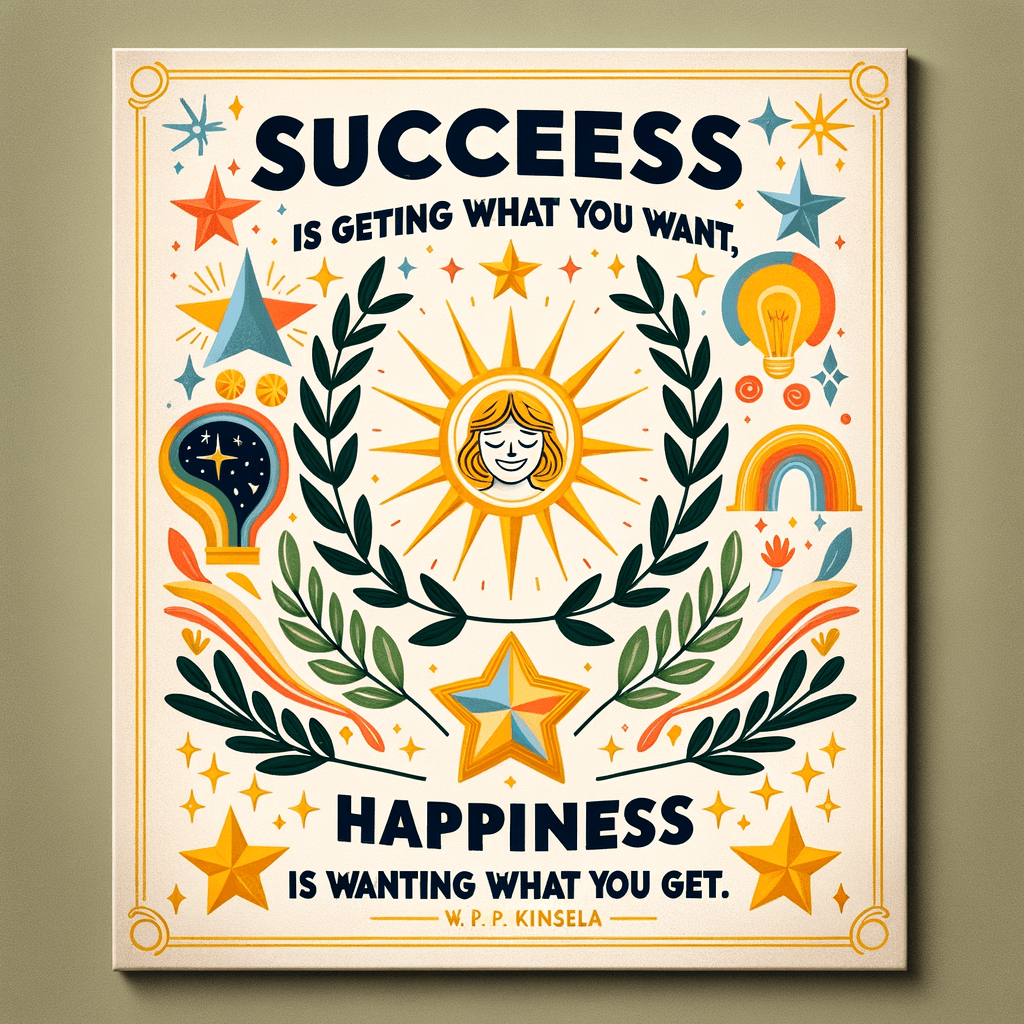 Éxito es conseguir lo que quieres, felicidad es querer lo que consigues. — W. P. Kinsella