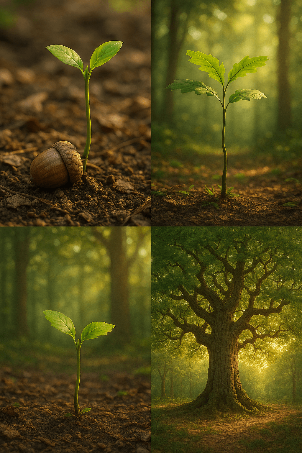 El roble más grande fue alguna vez una pequeña nuez que se mantuvo firme. — Desconocido, pero a menudo atribuido a un proverbio africano