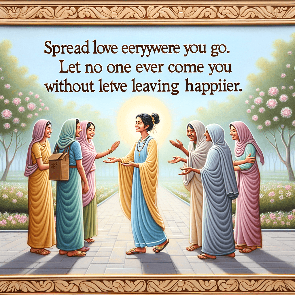 Esparce amor donde quiera que vayas. Que nadie llegue a ti sin irse más feliz. — Madre Teresa