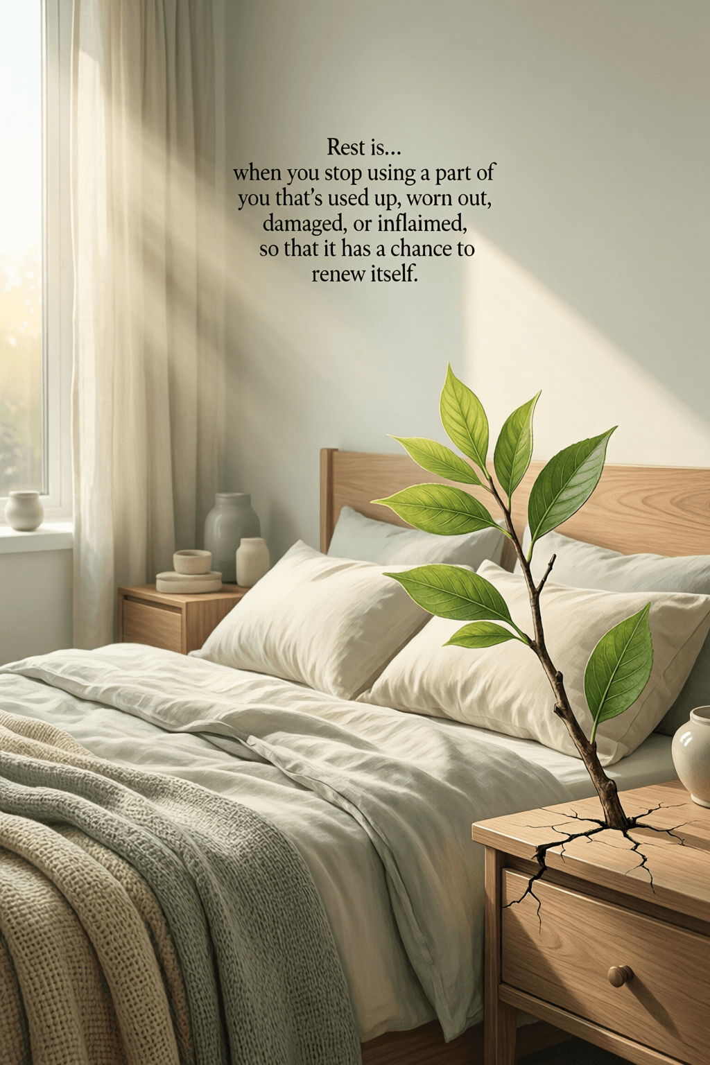 休息是身体修复的主动开始 休息,说得很简单,就是当你停止使用你身体中某个已经被耗尽、磨损、受损或发炎的部分,让它有机会自我恢复。——艾米莉·纳戈斯基