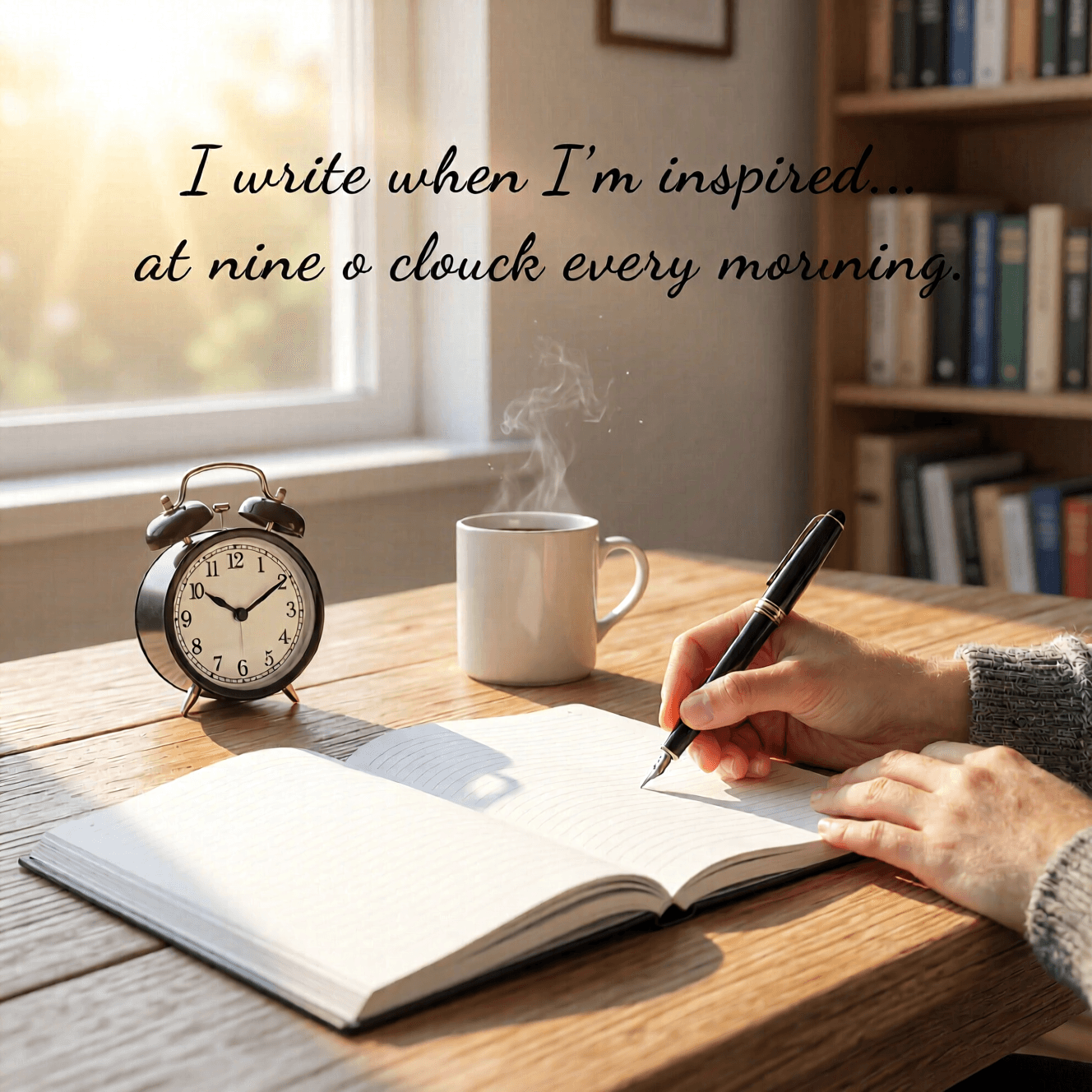 Escribo cuando estoy inspirado, y me aseguro de estar inspirado a las nueve en punto cada mañana. — Peter De Vries