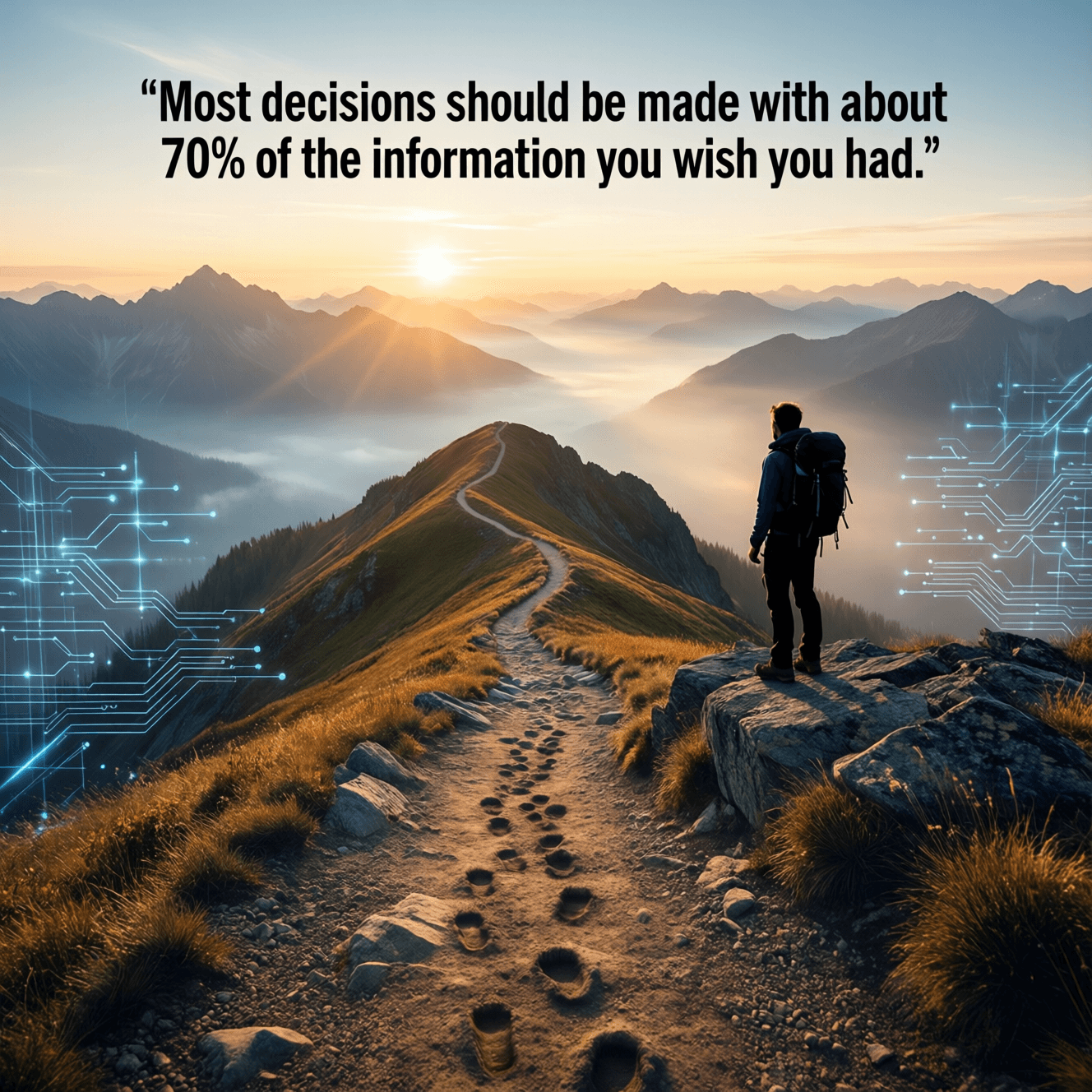 La mayoría de las decisiones deberían tomarse con aproximadamente el 70% de la información que desearías tener. - Jeff Bezos