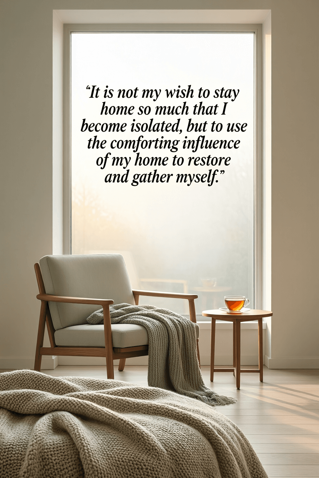 Home as Refuge, Not Isolation It is not my wish to stay home so much that I become isolated, but to use the comforting influence o