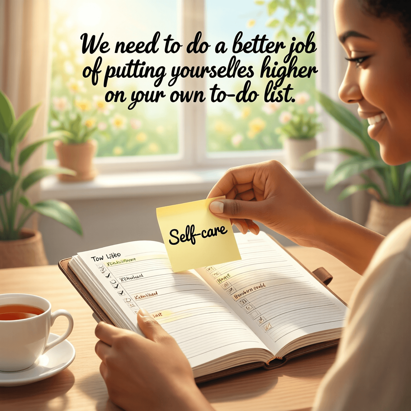 Necesitamos hacer un mejor trabajo de ponernos más arriba en nuestra propia lista de tareas pendientes. — Michelle Obama