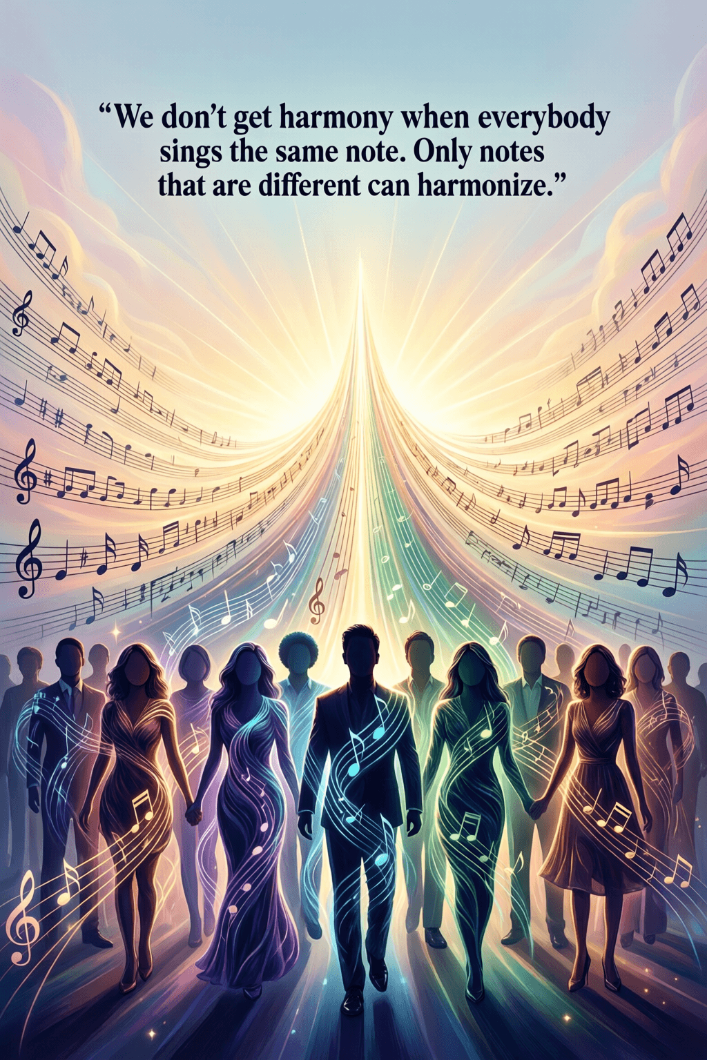 Harmony Begins Where Differences Meet in Balance We don't get harmony when everybody sings the same note. Only notes that are different can harmonize