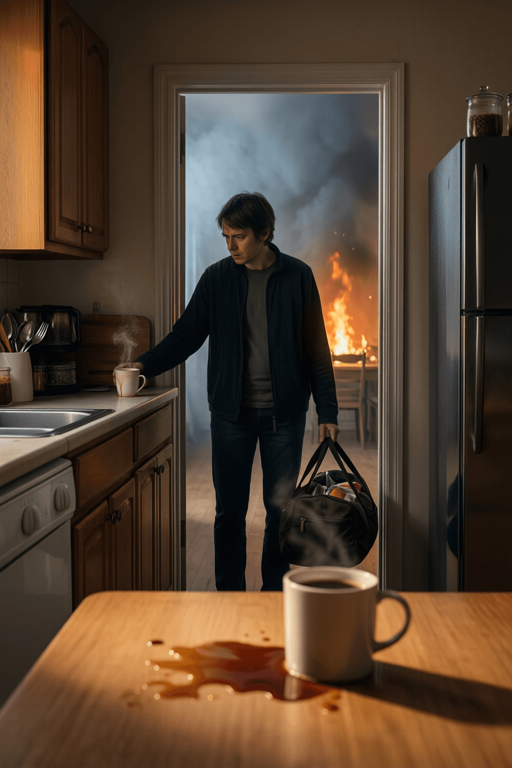 La casa estaba ardiendo, pero todo lo que podías oler era el café. Estás atrapado entre irte y queda