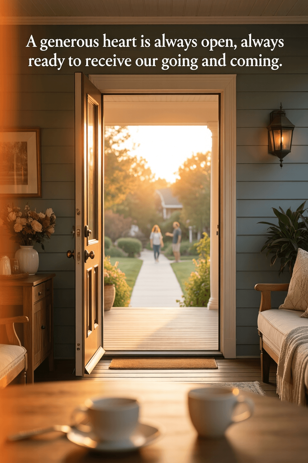 The Quiet Hospitality of a Generous Heart A generous heart is always open, always ready to receive our going and coming. — C. JoyBell C.